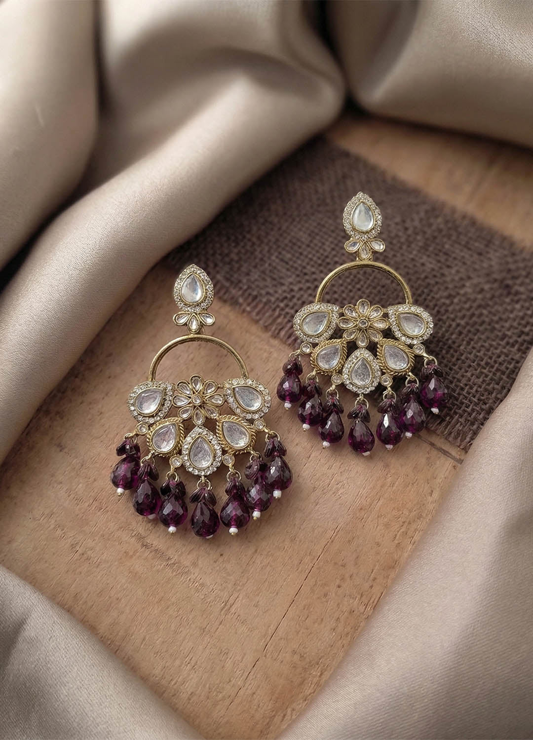 Rangmahal Polki Earrings - Red