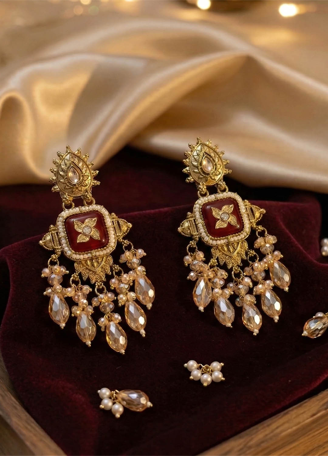 Vamika Polki Earrings RED