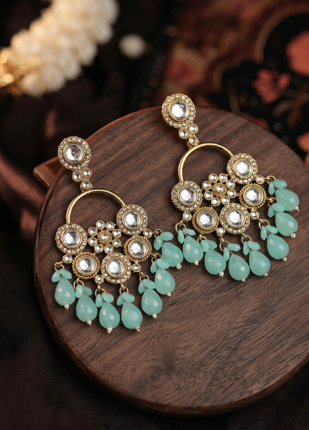Ratnapriya Polki Earrings - Mint Green