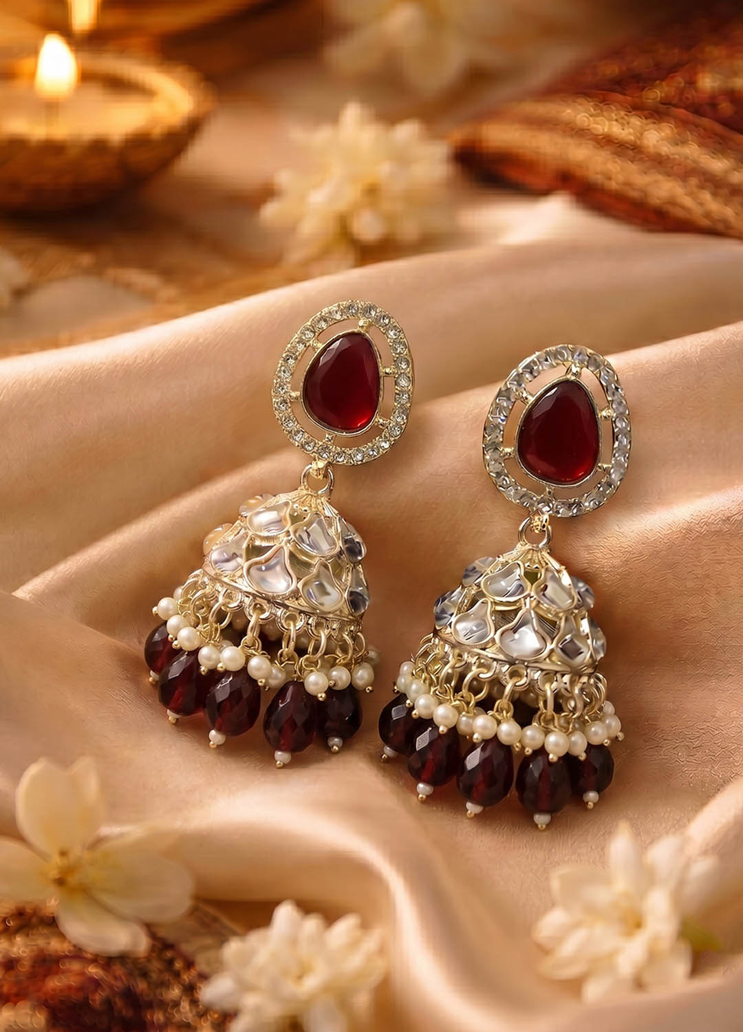 Rangshree Polki Earrings - Red