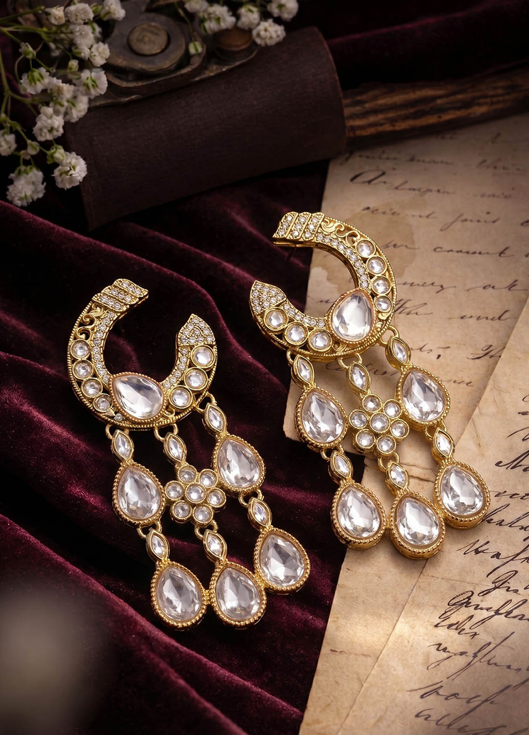 Chandrika Polki Chaand Earrings - White