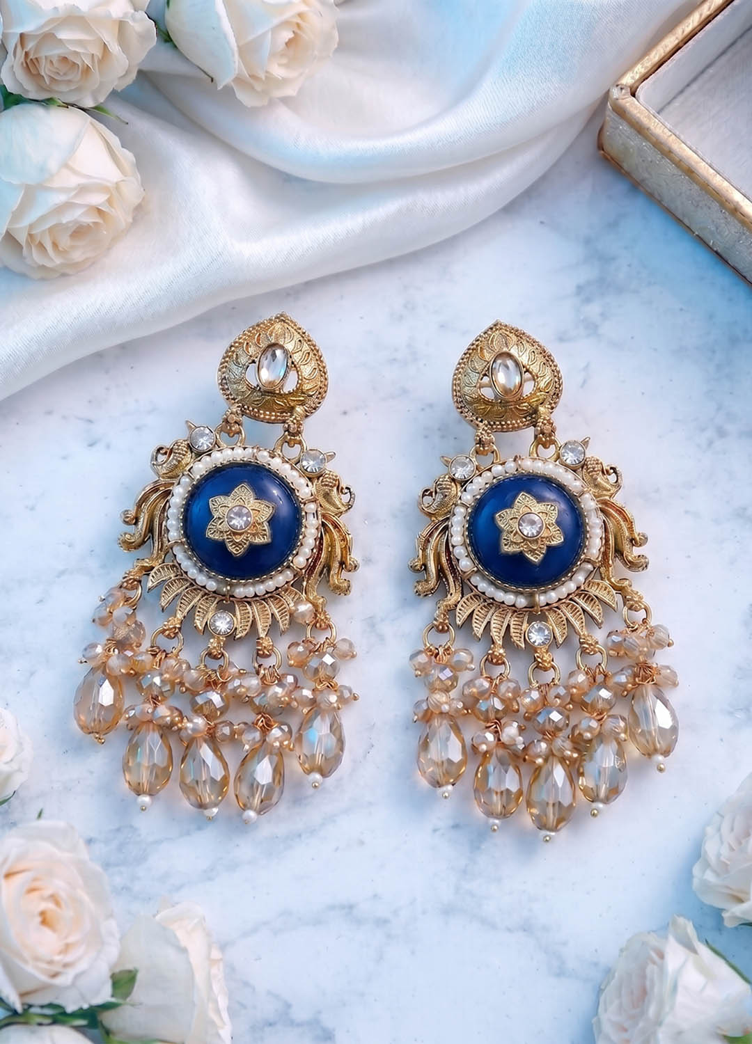 Rajrani Polki Earrings - Blue
