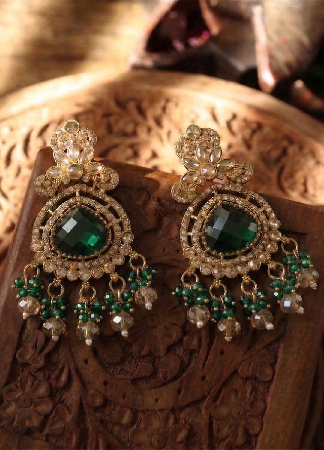Adhira Polki Earrings - Dark Green