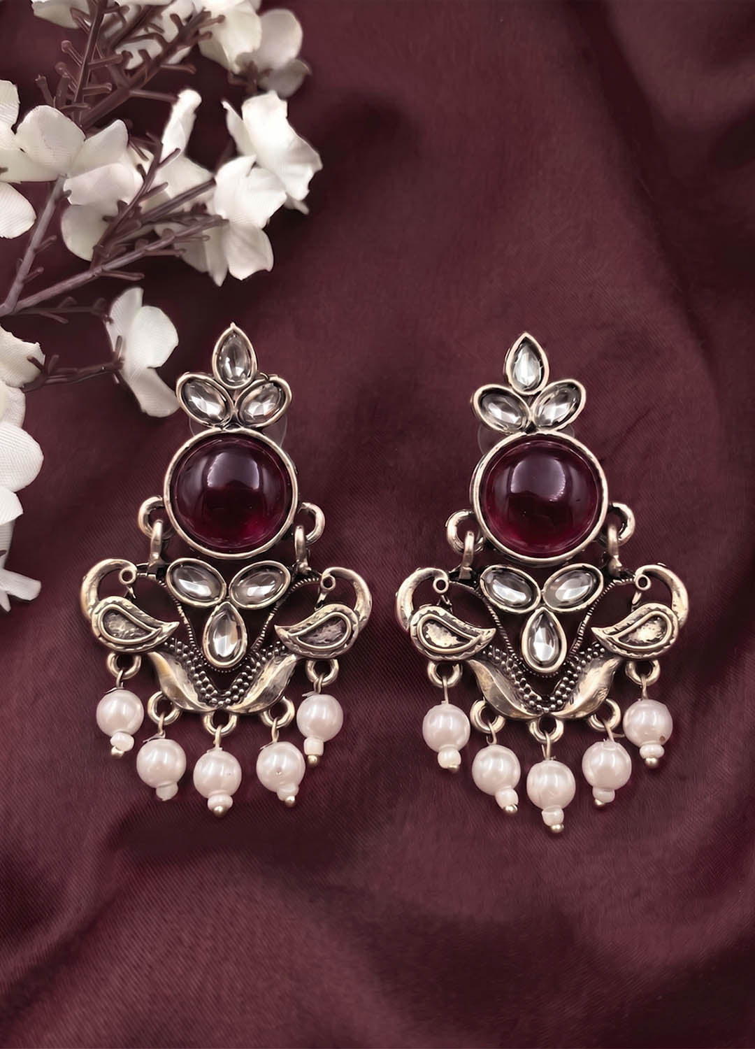 Noor Oxidised Earrings - Maroon
