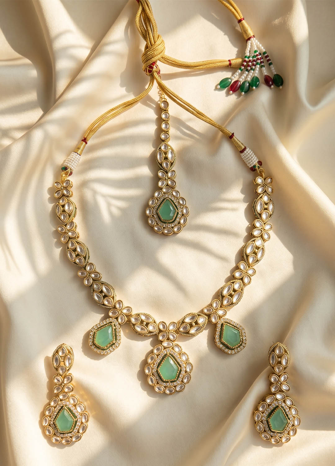 Meira Kundan Necklace - Mint Green