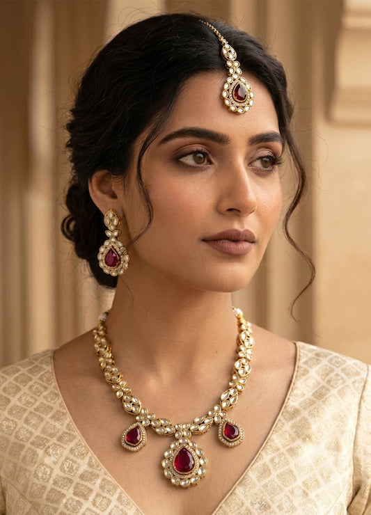 Red kundan necklace with intricate design