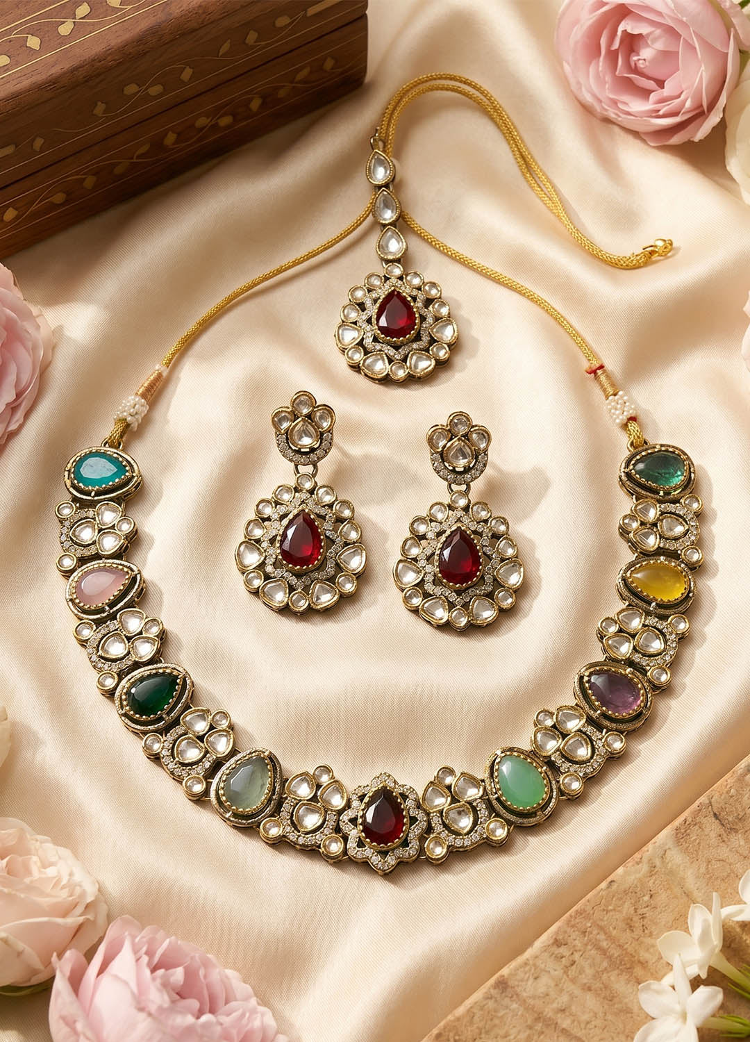 Multicolour kundan necklace with vibrant design