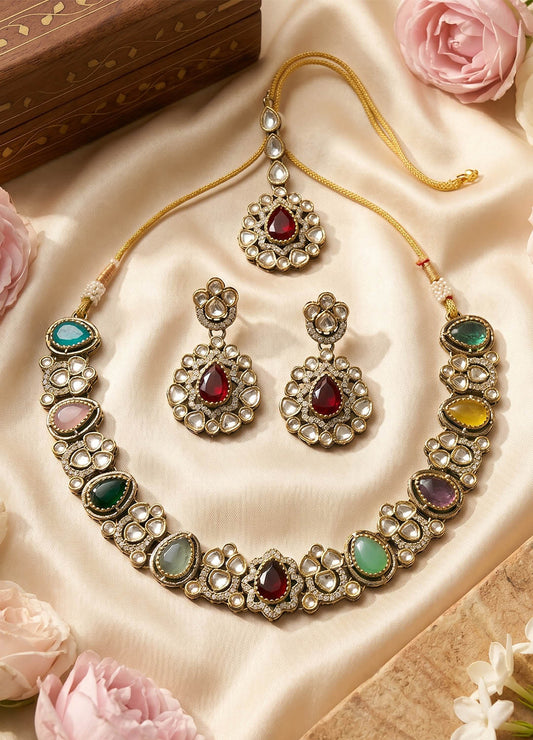 Multicolour kundan necklace with vibrant design