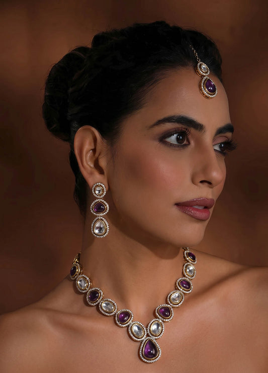 Purple kundan statement necklace with intricate detailing
