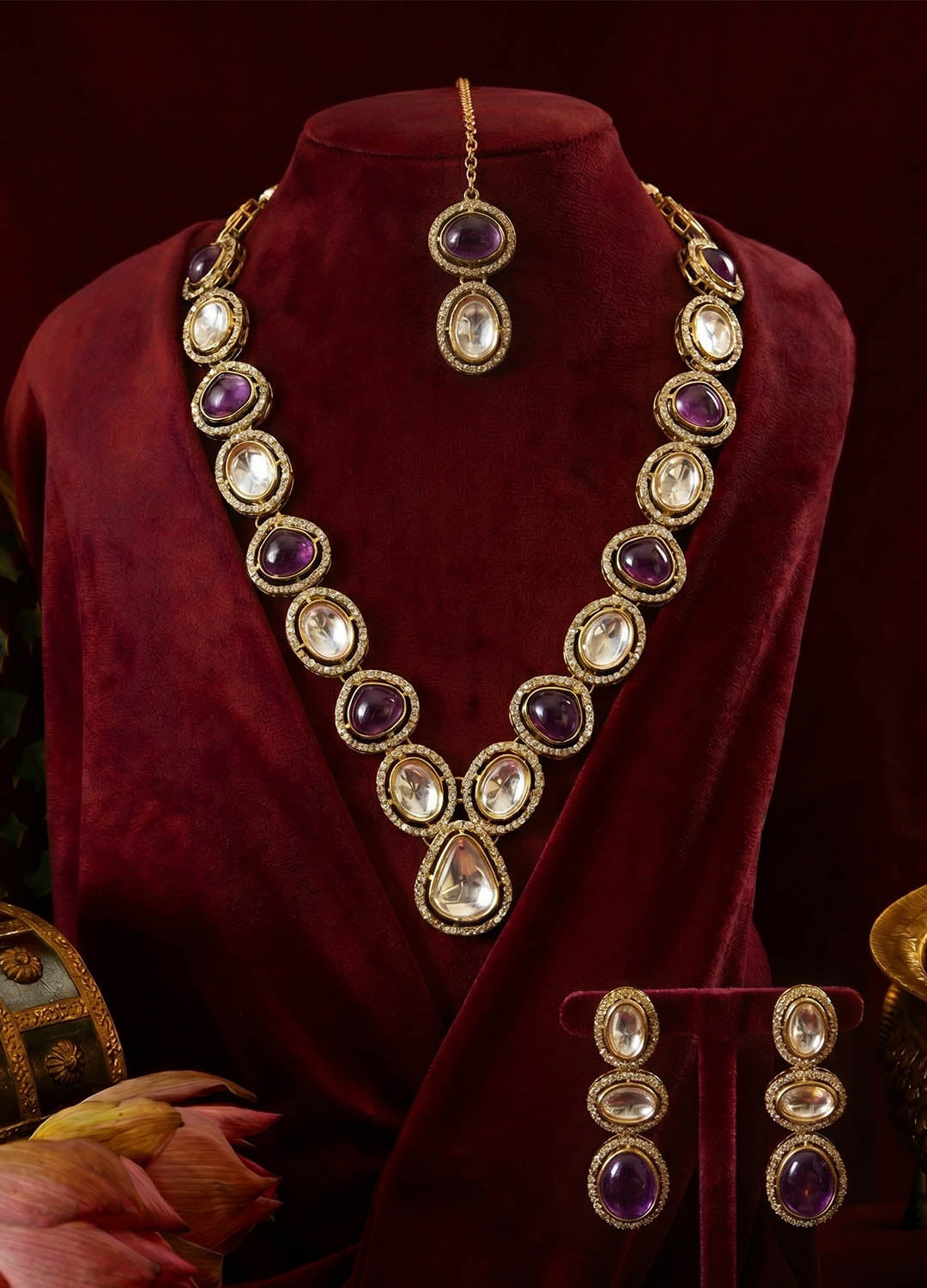 Avira Kundan Necklace - Purple