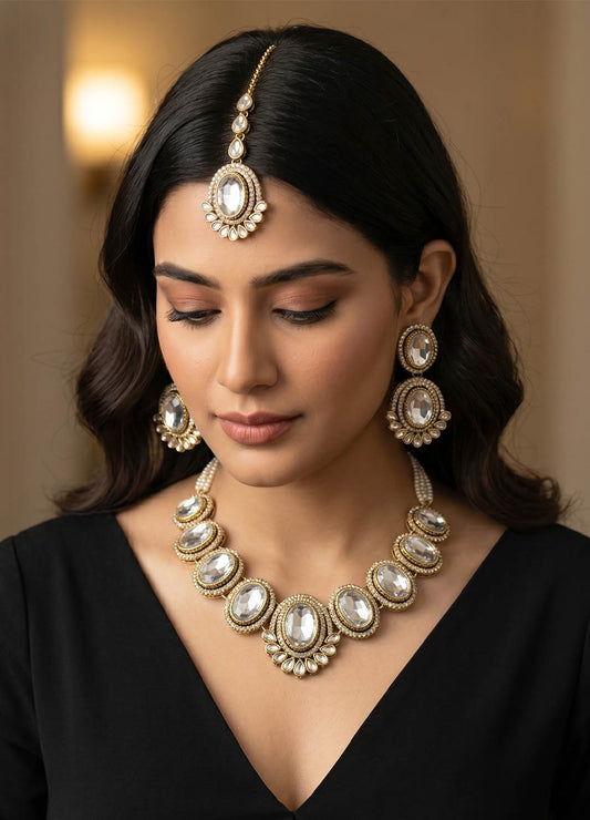 Myra Kundan Necklace - White