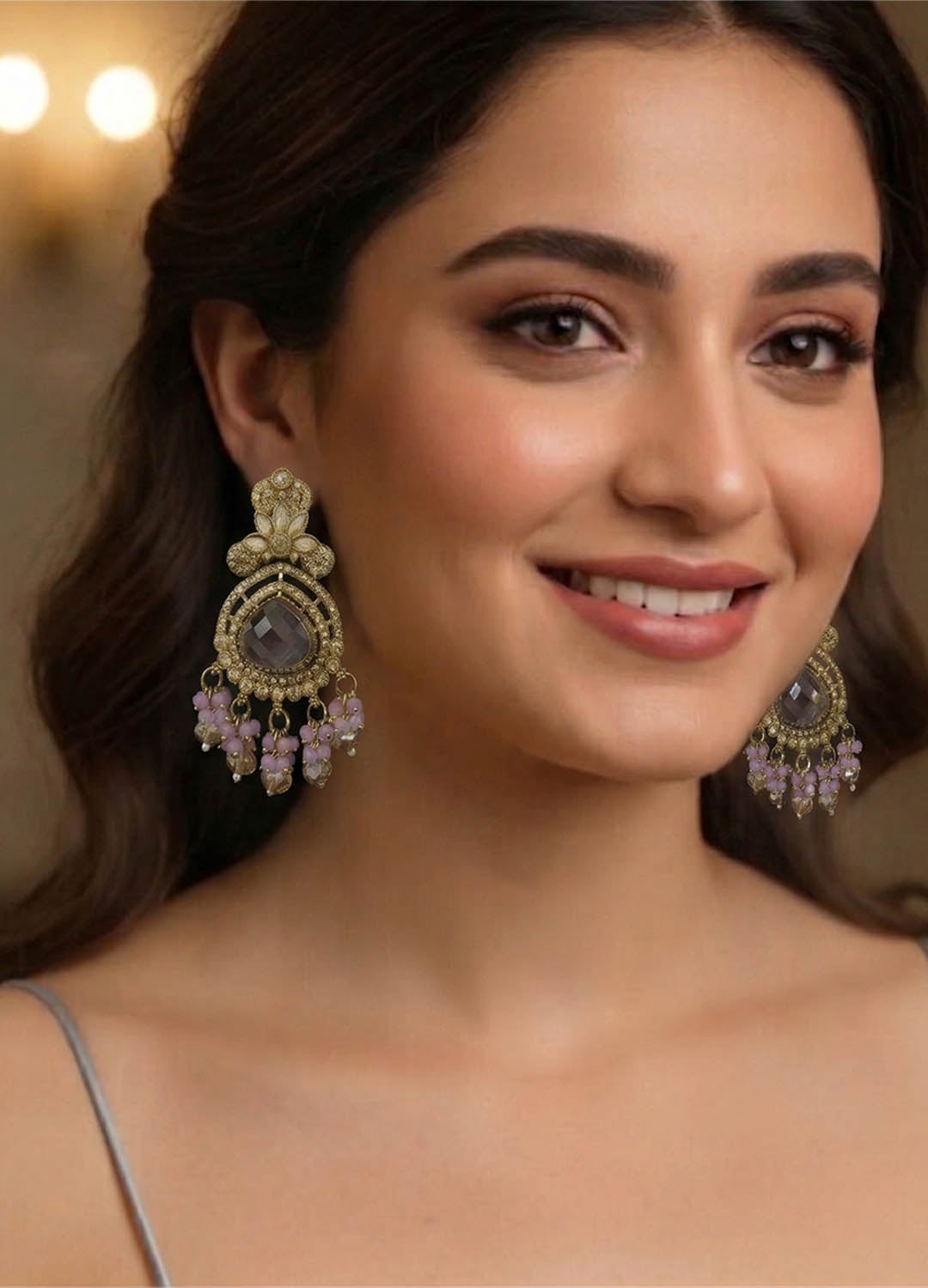 Purple polki earrings with elegant design