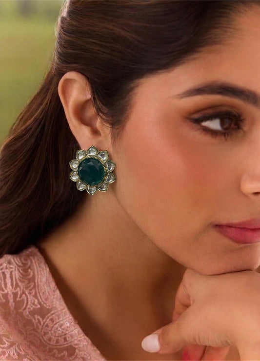 Green polki stud earrings with elegant design