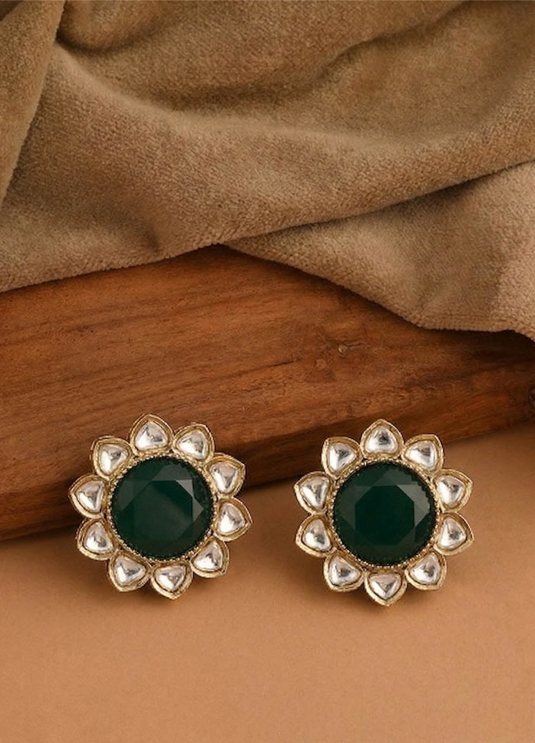 Kesar Polki Studs - Green
