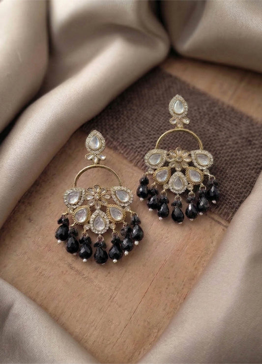 Black polki statement earrings with intricate design