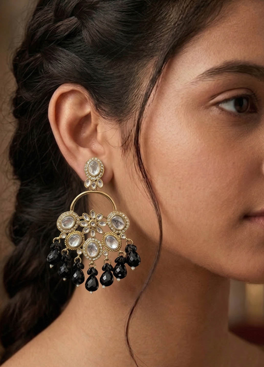 Rangmahal Polki Earrings - Black