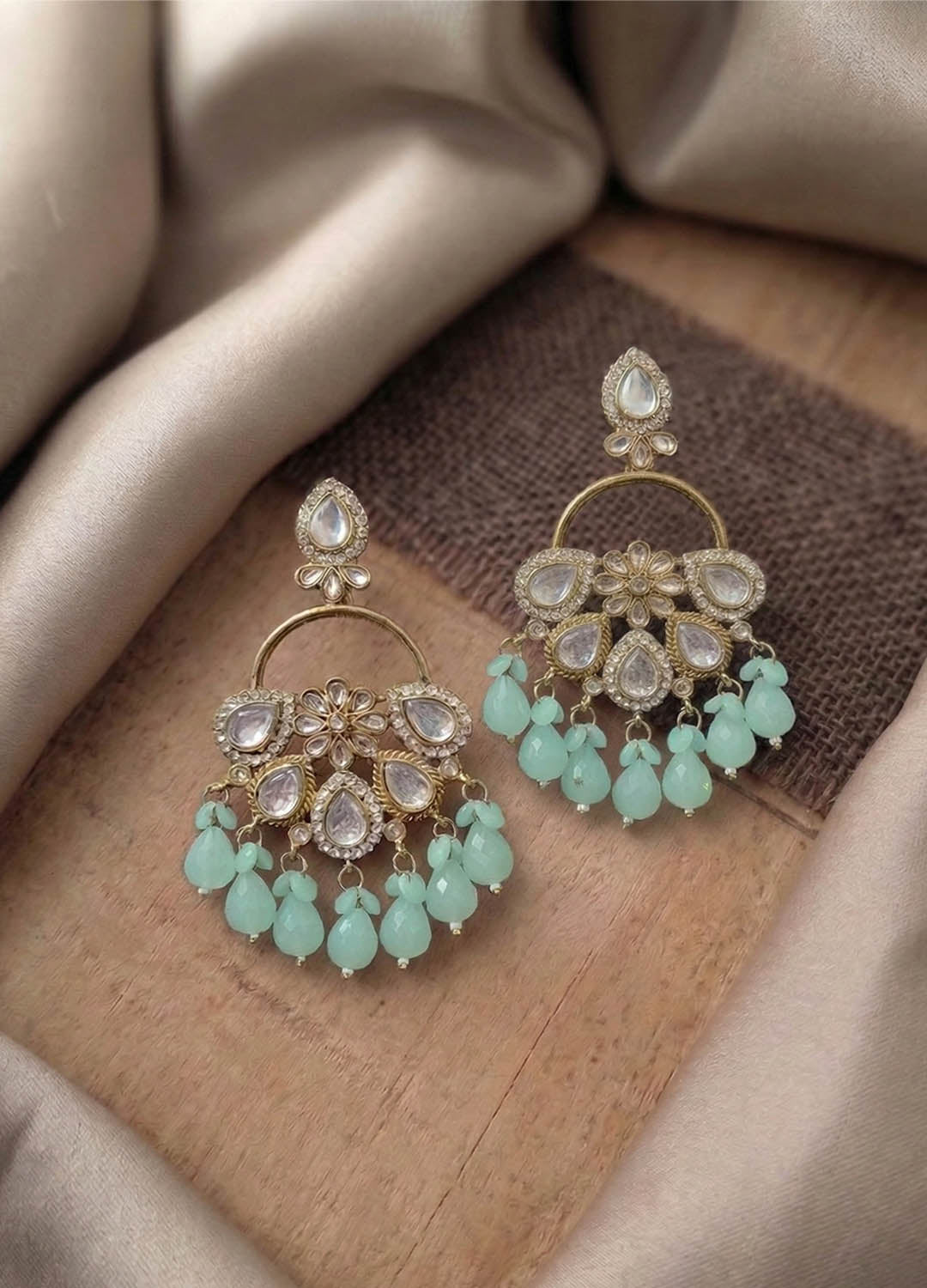 Rangmahal Polki Earrings - Mint Green