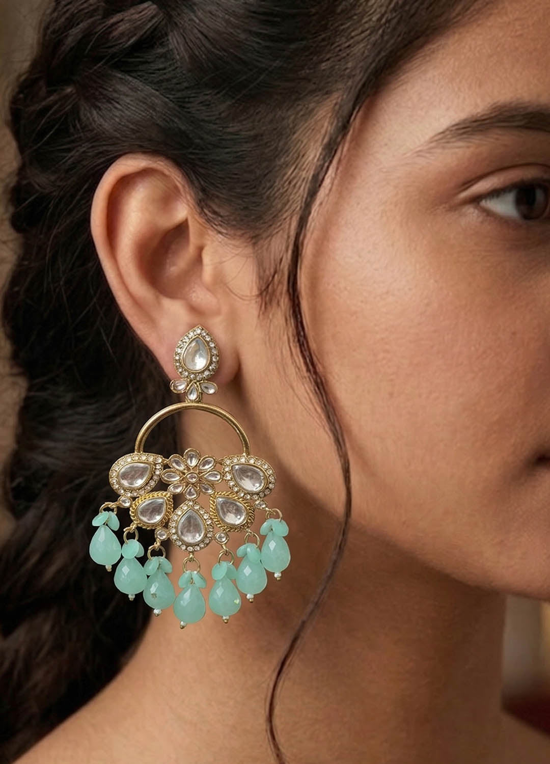 Mint green polki earrings with elegant design
