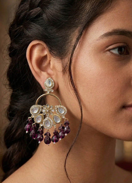 Red polki bridal earrings with traditional design