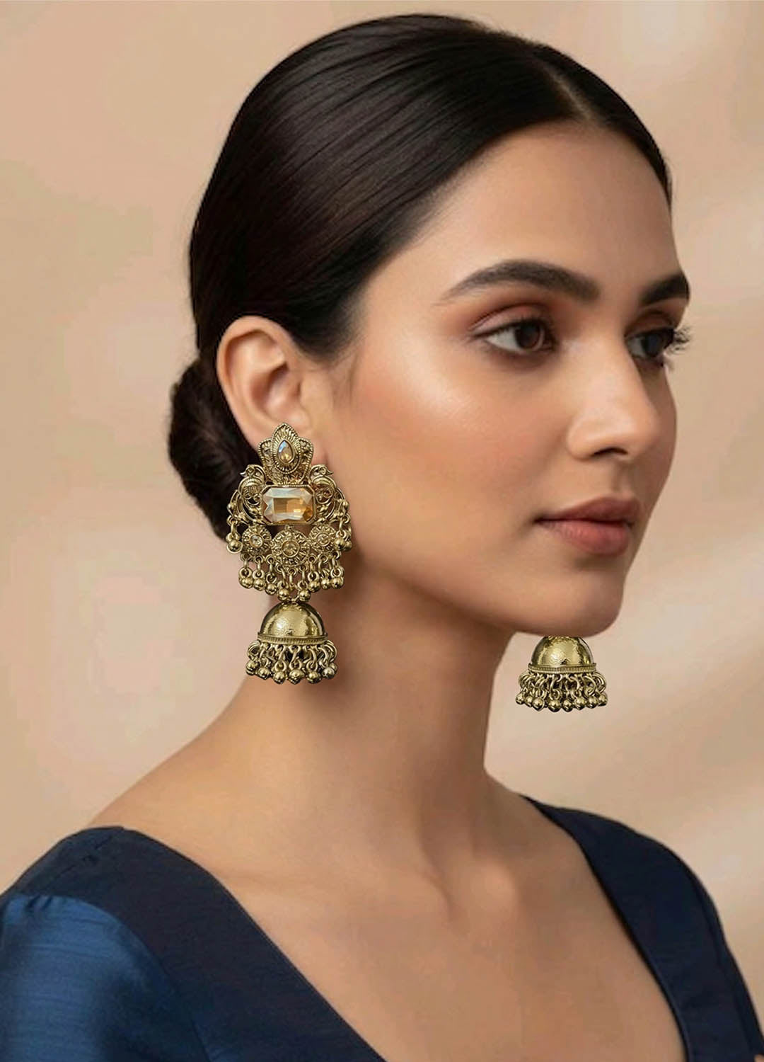 Peacock design jhumki earrings with traditional detailing