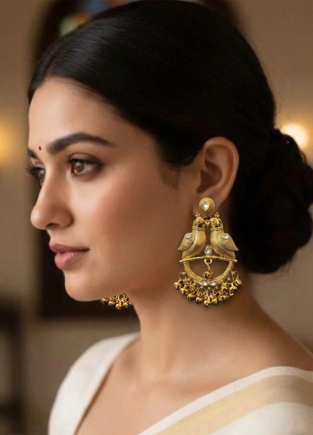 Polki Kashmiri earrings with intricate detailing