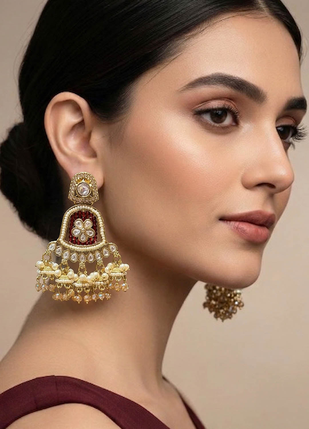 Red polki bridal earrings with traditional design