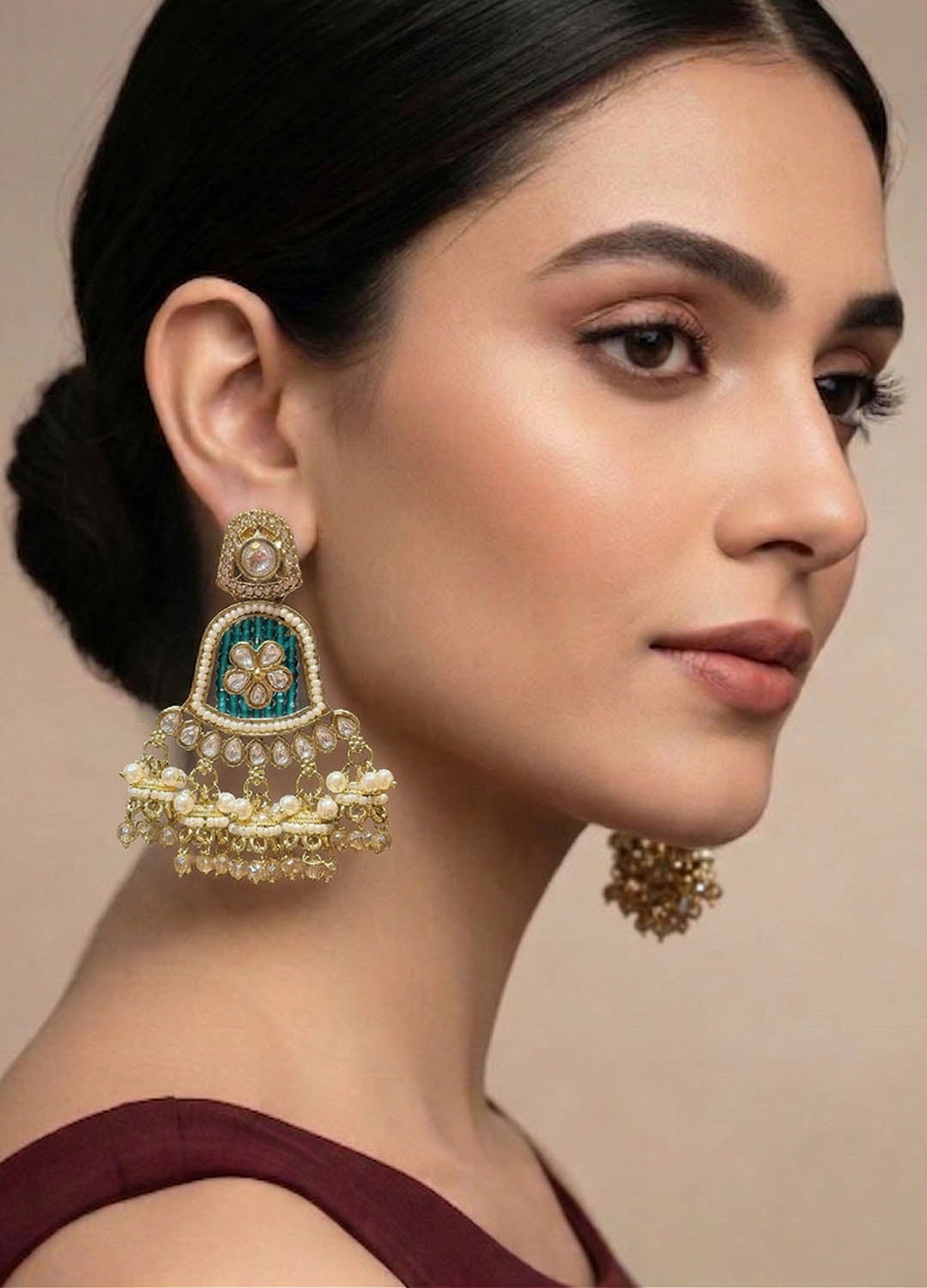 Teal blue polki earrings with elegant design