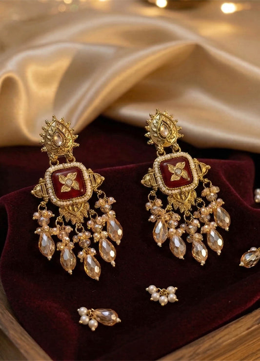 Vamika Polki Earrings RED
