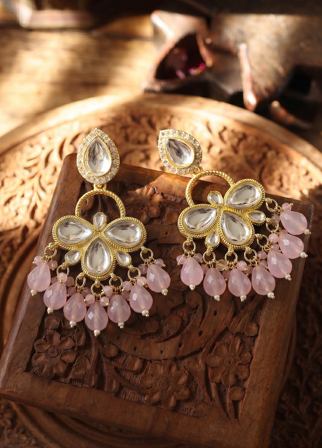 Navrang Polki Earrings - Pink