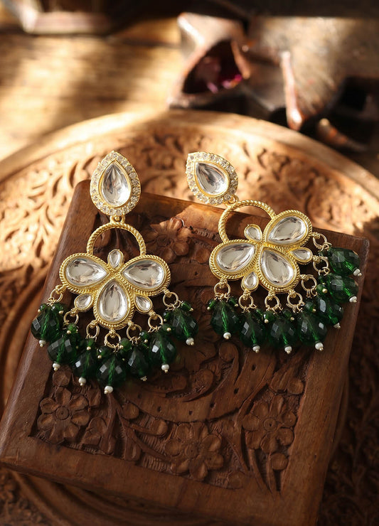 Navrang Polki Earrings - Green