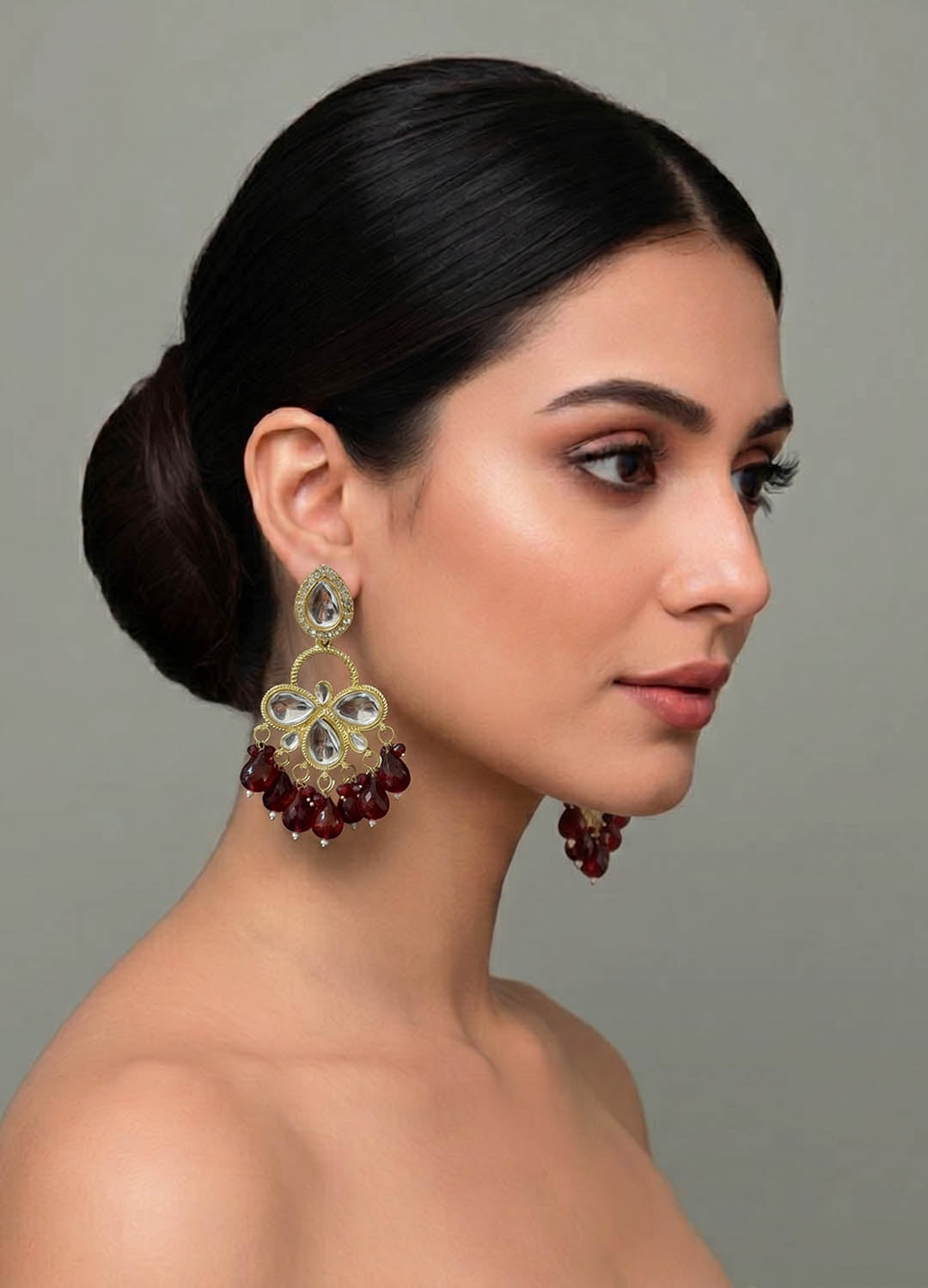 Navrang Polki Earrings - Red
