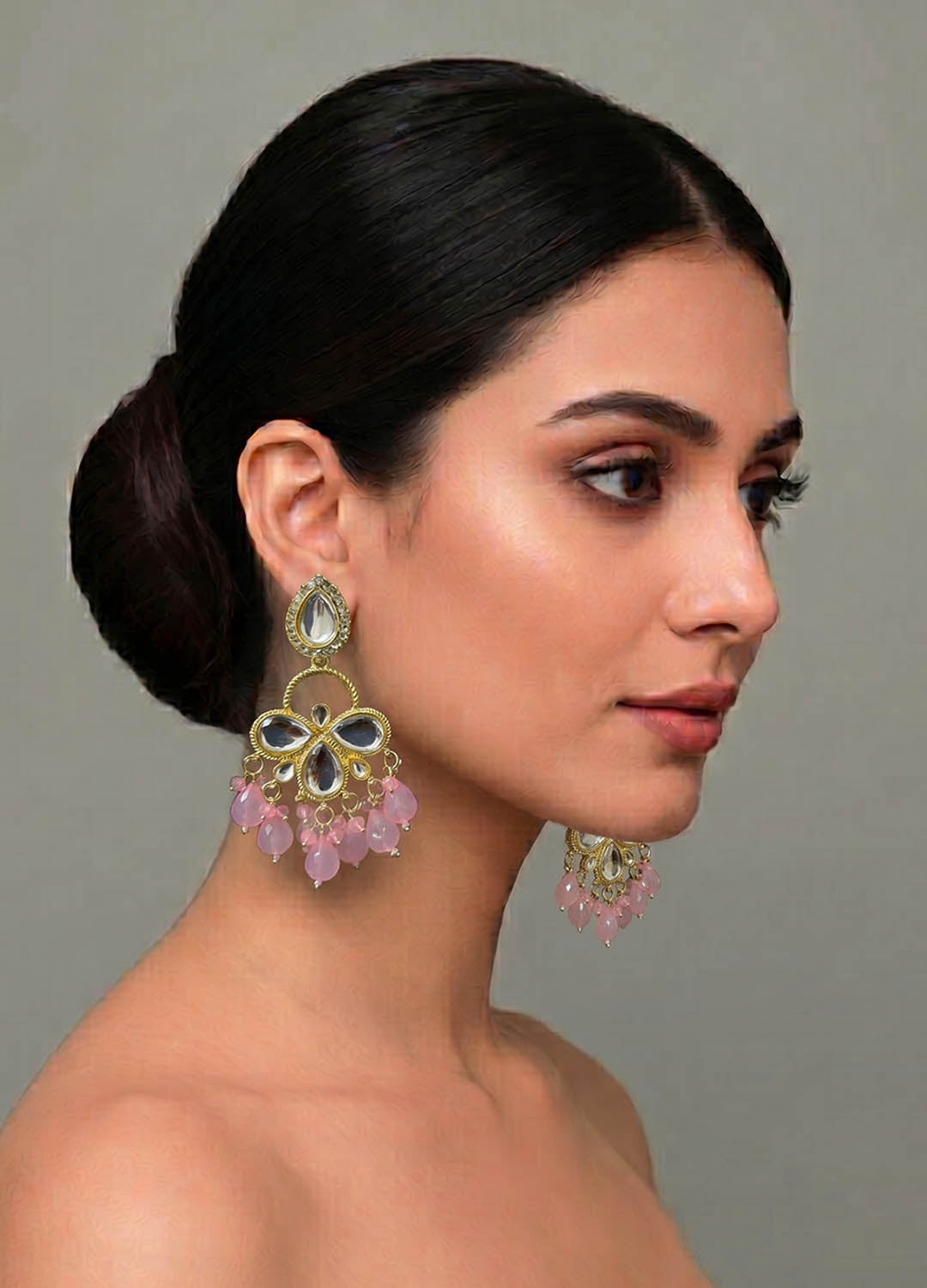 Pink polki earrings with vibrant design