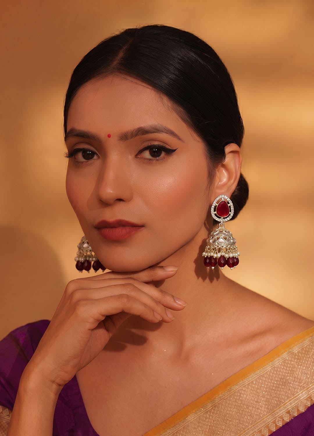 Red polki earrings with elegant design