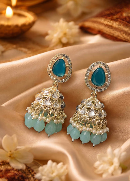 Rangshree Polki Earrings - Teal Blue