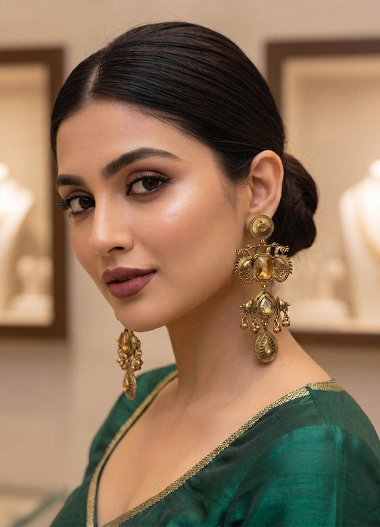 Elegant ethnic statement earrings with intricate design