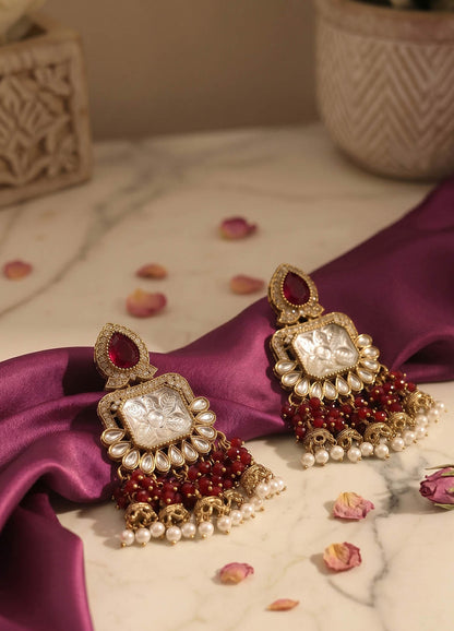 Red polki bridal earrings with elegant design