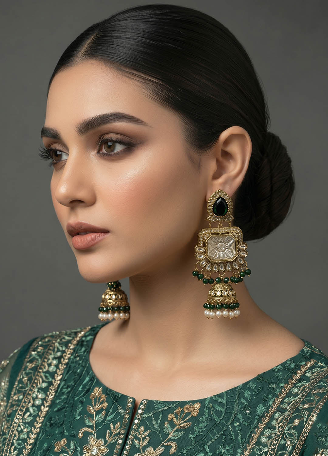Swarnika Polki Earrings - Green