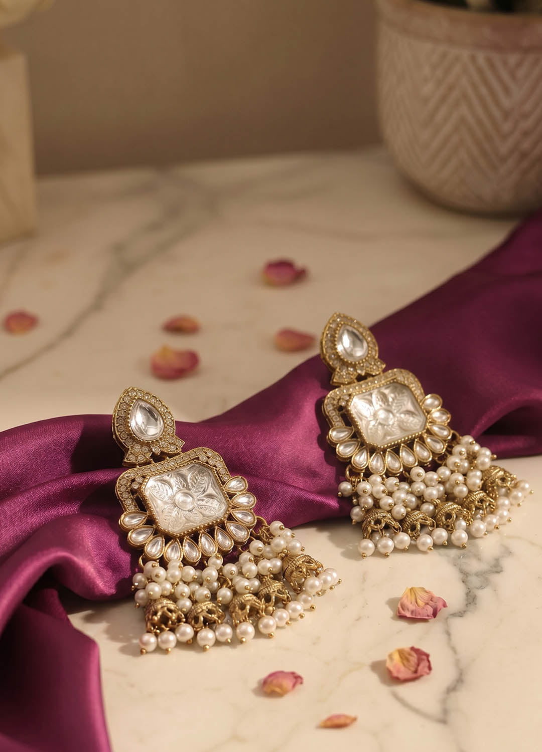 White polki earrings with elegant design