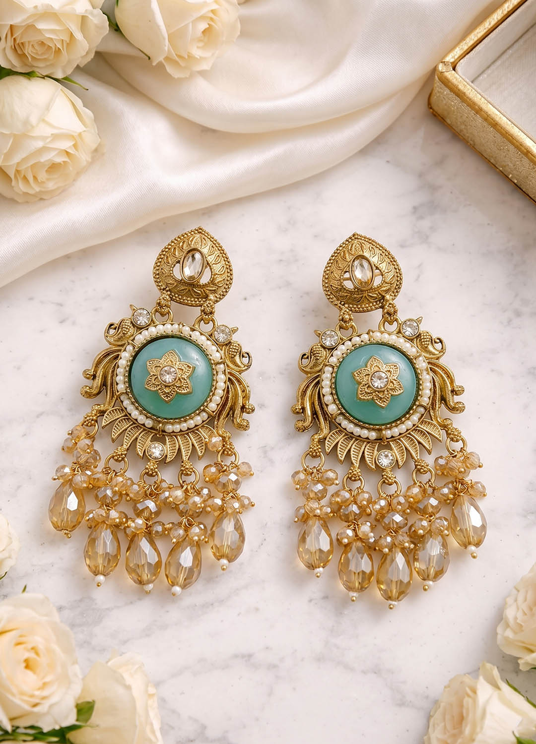 Rajrani Polki Earrings - Mint Green