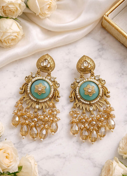 Rajrani Polki Earrings - Mint Green