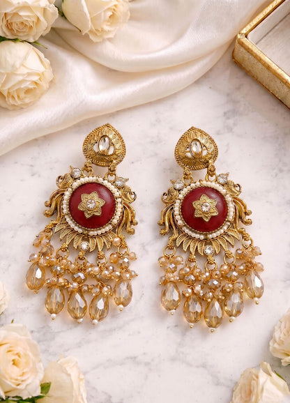 Rajrani Polki Earrings - Red