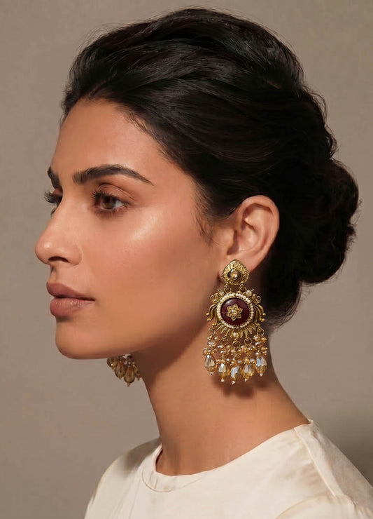 Red polki earrings with intricate detailing