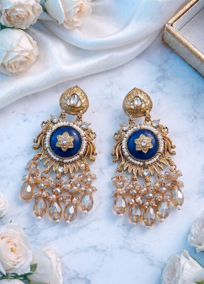 Rajrani Polki Earrings - Blue