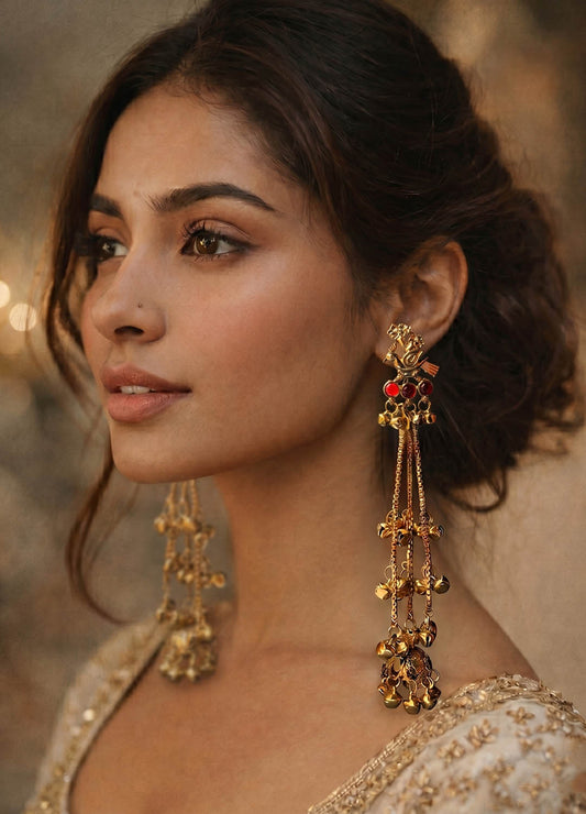 Traditional red Gulnaar ethnic earrings