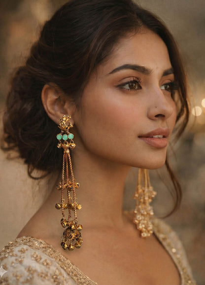 Mint green Gulnaar ethnic earrings with traditional design
