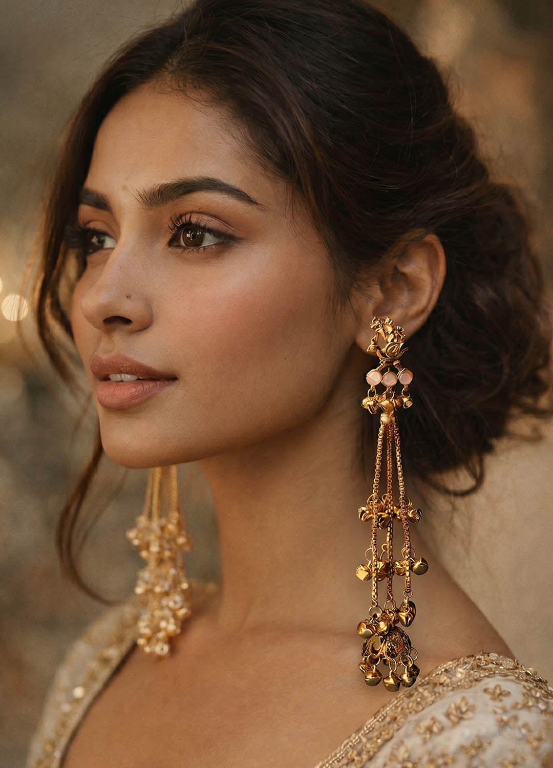 Elegant pink Gulnaar ethnic earrings with traditional design