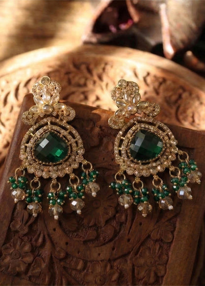 Adhira Polki Earrings - Dark Green