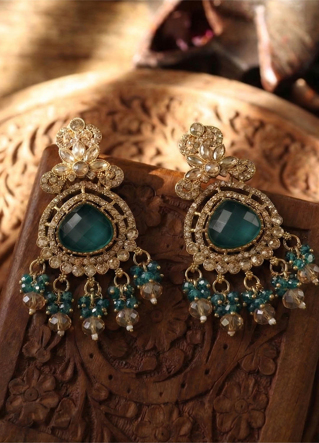 Adhira Polki Earrings - Teal Blue