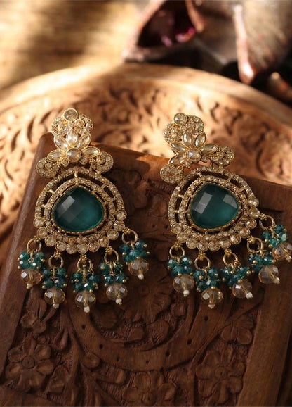 Adhira Polki Earrings - Teal Blue