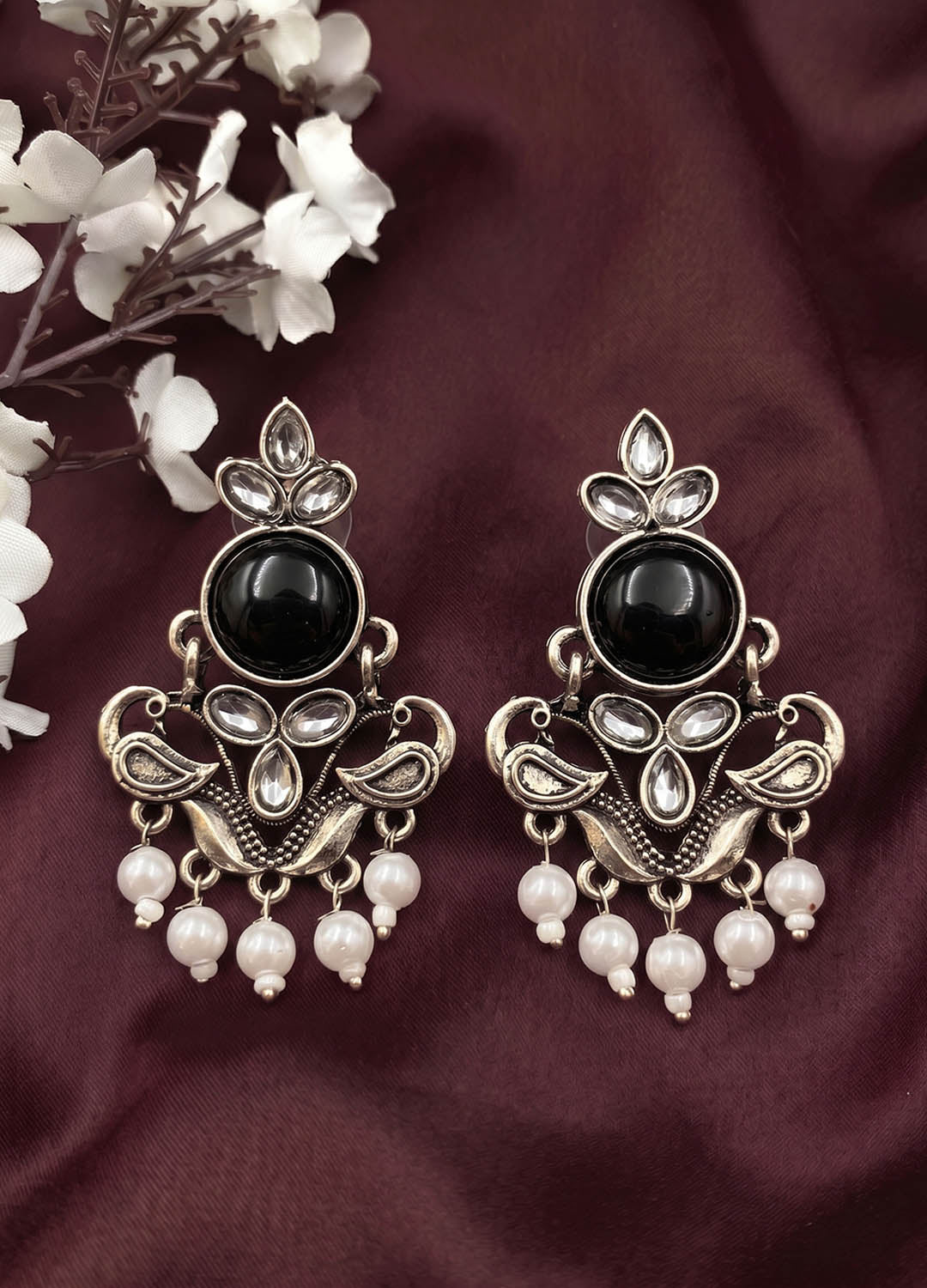 Noor Oxidised Earrings - Black